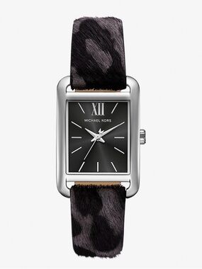 Michael Kors Monroe Leopard Calf Hair Watch Silver Tone MKO1199